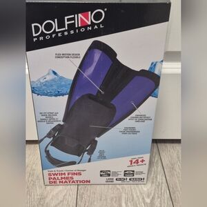 Dolfino Professional Train & Travel Swim Fins in Black/ Blue. For Ages 14+. Lg